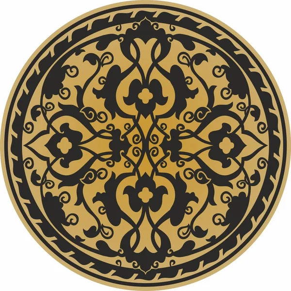 Oro Vettoriale Nero Arabo Ornamento Nazionale Rotondo Cerchio Etnico Popoli — Vettoriale Stock