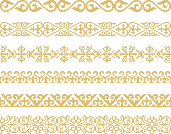 Set Van Vector Goud Naadloze Kazachse Nationale Ornament Etnische Patroon — Stockvector