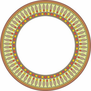 Mısır sınırında vektör renkli. Eski Afrika 'nın çember süsü. Nilüfer çiçekleri ve güneş deseni