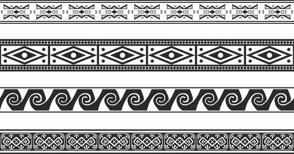 Set Vettoriale Ornamenti Nativi Americani Monocromatici Senza Cuciture Confini Etnici — Vettoriale Stock