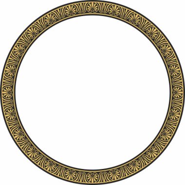 Vektör altın ve siyah yuvarlak çerçeve, sınır, klasik Yunan aksesuarı. Antik Yunan ve Roma İmparatorluğu 'nun desenli çemberi.