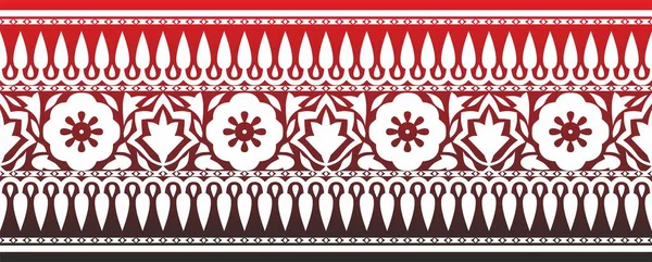 Ornement Indien National Sans Couture Vectoriel Rouge Avec Bordure Sans — Image vectorielle