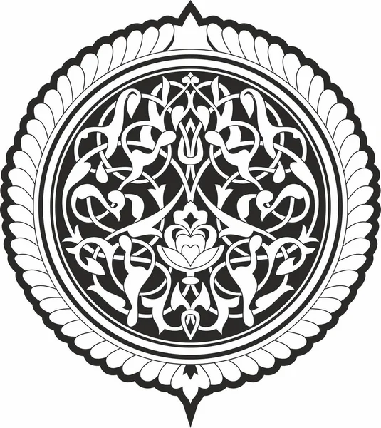 Vektorový Černobílý Kruhový Arabský Ornament Muslimský Vzorovaný Medailon — Stockový vektor