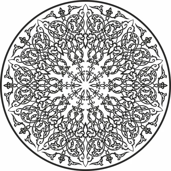 Wektor Monochromatyczny Czarny Turecki Klasyczny Okrągły Ornament Muzułmański Okrągły Wzór — Wektor stockowy