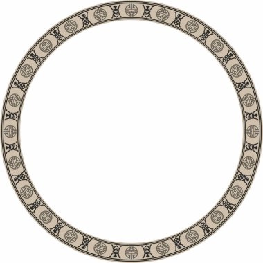Vector gold and black round Chinese ornament. Circle border, east asian frame. Korea pattern, Taiwan, Hong Kong