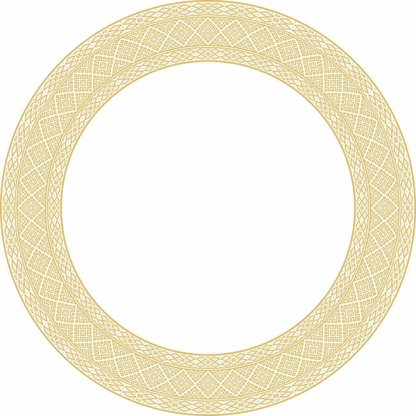 Vector golden round Belarusian national ornament. Ethnic circle gold border, Slavic peoples frame. 