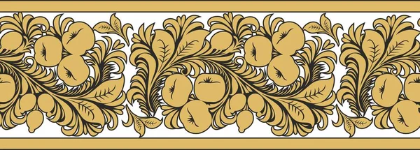 Vector Oro Inconsútil Ornamento Popular Ruso Khokhloma Frontera Interminable Nacional — Archivo Imágenes Vectoriales