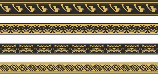 Vector Set Gold Black Native American Ornamental Seamless Borders Framework — Vector de stock
