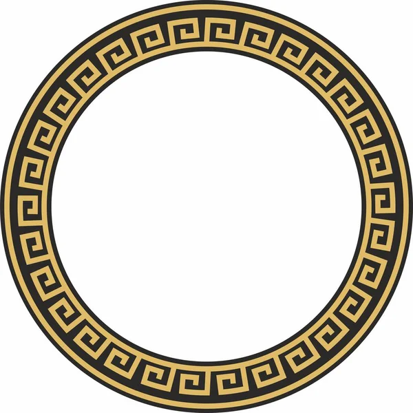 Vetor Redondo Quadro Clássico Dourado Meandro Grego Padrões Grécia Roma — Vetor de Stock