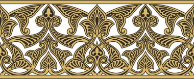 Kusursuz, altın oryantal süs. Sonsuz Arap desenli sınır, çerçeve. Farsça resim