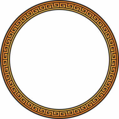 Vector round orange and black classic frame. Greek meander. Patterns of Greece and ancient Rome. Circle european border