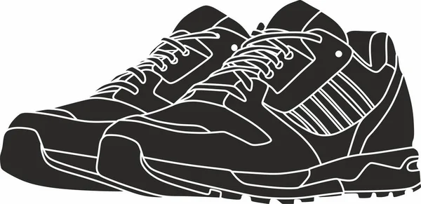 Vector Monochrome Running Shoes Sports Shoes Mobile People Black Sneakers — ストックベクタ