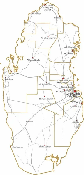 Vector Contorno Mapa Blanco Del Estado Qatar Con Grandes Ciudades — Vector de stock