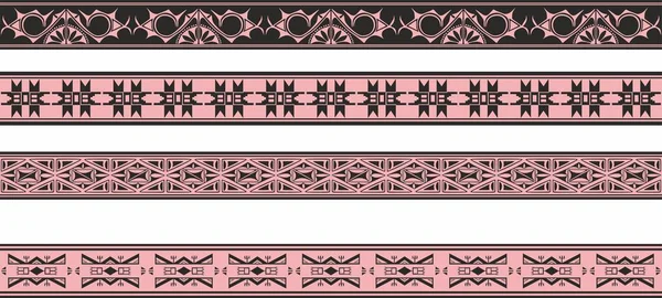 Conjunto Vectorial Bordes Ornamentales Nativos Americanos Rosados Negros Sin Costura — Vector de stock