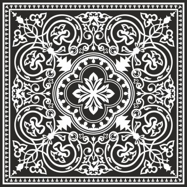 Vector monochrome square Byzantine ornament. Tiles of ancient Greece and the Eastern Roman Empire. Decoration of the Russian Orthodox Church