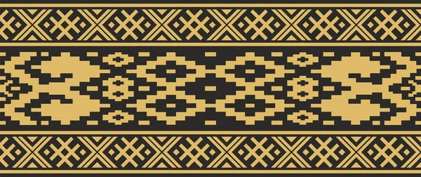 Vector Golden Color Seamless Belarusian National Ornament Ethnic Endless Black — 스톡 벡터