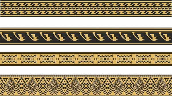 Vector Set Gold Black Native American Ornamental Seamless Borders Framework — Vetor de Stock