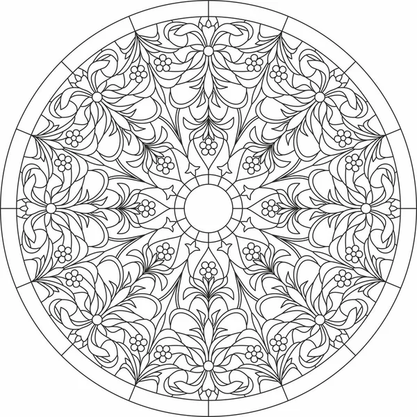 Vektorový Kruhový Monochromatický Květinový Evropský Národní Vzor Etnický Kruh Ornament — Stockový vektor