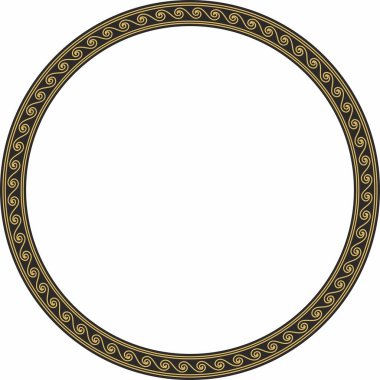Vector round gold classic frame. Greek wave meander. Patterns of Greece and ancient Rome. Circle european border