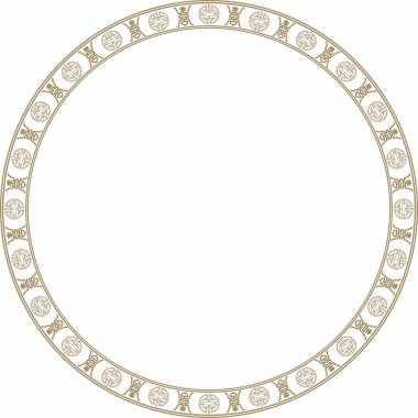 Vector gold round Chinese ornament. Circle border, east asian frame. Korea pattern, Taiwan, Hong Kong