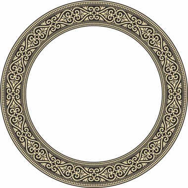 Vector gold with black round ornament ring of ancient Greece. Classic pattern frame border Roman Empire clipart