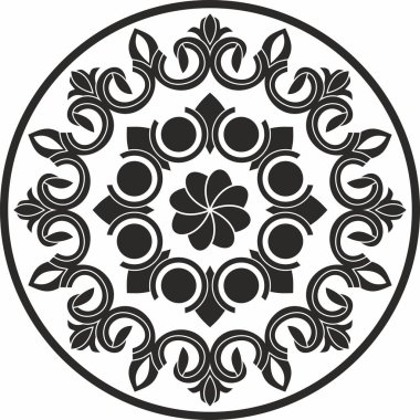 Vektör tek renkli siyah yuvarlak Türk süsü. Sonsuz Osmanlı Ulusal Çemberi.