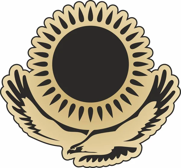 Векторный Государственный Монохромный Герб Республики Казахстан Золотой Национальный Знак Казахский — стоковый вектор
