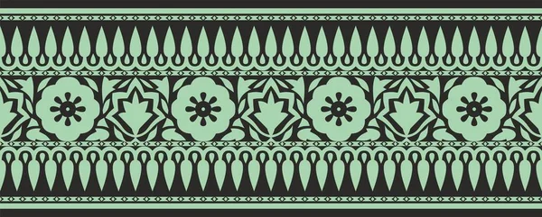 ベクトルシームレスなインドの装飾 緑と黒の無限の境界線 — ストックベクタ