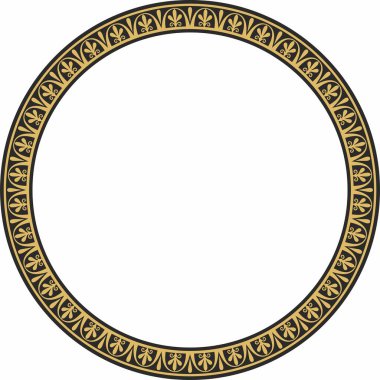 Altın ve siyah Yunan çerçeveli bir vektör. Klasik vahşi hayvan süsü. Antik Yunan, Roma İmparatorluğu