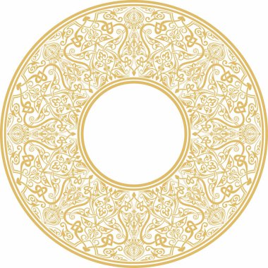 Vector golden round oriental ornament. Arabic patterned circle of Iran, Iraq, Turkey, Syria. Persian frame, border.