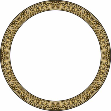 Vector round golden border ornament. Native American tribes framework, circle.