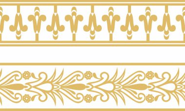 İki adet kusursuz Mısır sınırından oluşan vektör seti. Antik Mısır 'ın sonsuz süsleri. Geometrik Afrika çerçevesi.