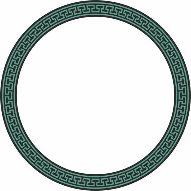 Vektör yeşil ve siyah yuvarlak çerçeve, sınır, klasik Yunan aksesuarı. Antik Yunan ve Roma İmparatorluğu 'nun desenli çemberi.