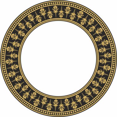 Vector golden and black round byzantine ornament. Circle, border, frame of ancient Greece and Eastern Roman Empire. Decoration of the Russian Orthodox Church