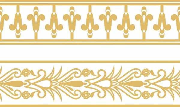 Set Vettoriale Due Oro Senza Cuciture Confine Egiziano Ornamenti Infiniti — Vettoriale Stock