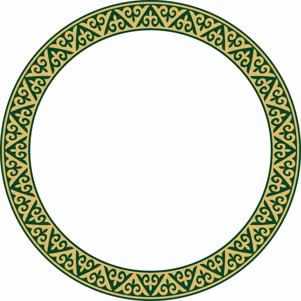 Oro Vettoriale Verde Kazako Modello Nazionale Rotondo Cornice Ornamento Etnico — Vettoriale Stock