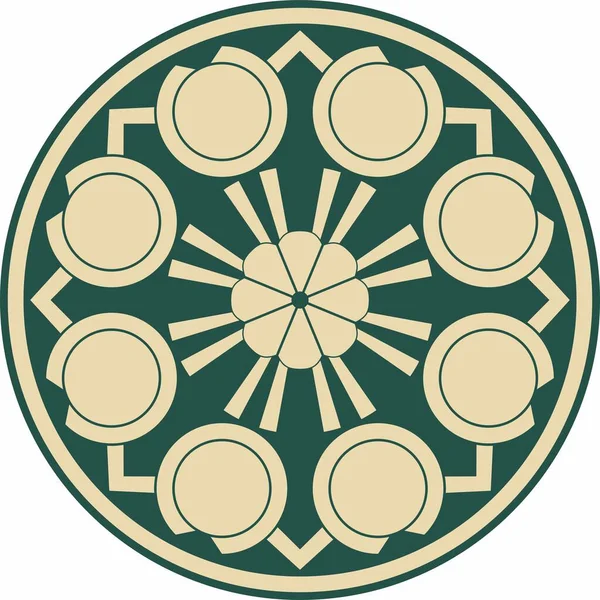 Vector Gouden Groene Ronde Turkse Ornament Eindeloze Ottomaanse Nationale Cirkel — Stockvector