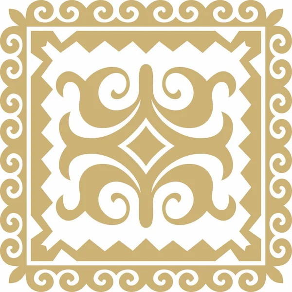 Vettore Quadrato Oro Kazako Ornamento Nazionale Schema Etnico Dei Popoli — Vettoriale Stock