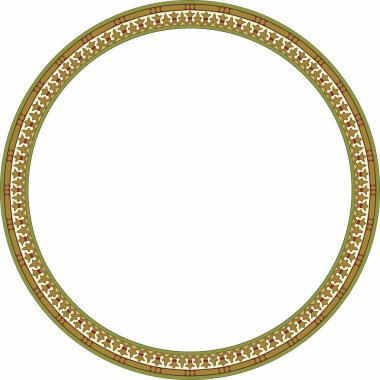 Renksiz vektör yuvarlak klasik Bizans süsü. Sonsuz daire, sınır, çerçeve Antik Yunan, Doğu Roma İmparatorluğu. Rus Ortodoks Kilisesi Dekorasyonu