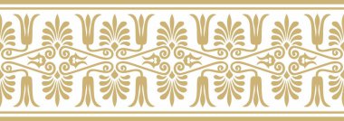 Vector golden seamless ornament of ancient Greece. Classic Endless pattern frame border Roman Empire
