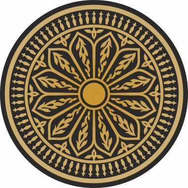 Vector gold and black arabic national round ornament. Ethnic circle, eastern and african peoples of asia, persia, iran, iraq, syria.