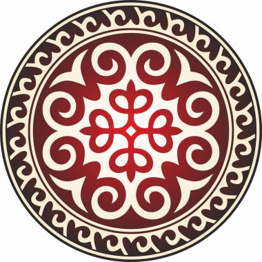 Kırmızı ve altın renkli Kazak milli süsü. Büyük Steppe 'deki insanların etnik kalıpları,