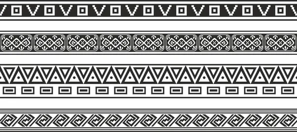 Vector Set Seamless Monochrome National Native American Ornaments Endless Ethnic — Stock Vector