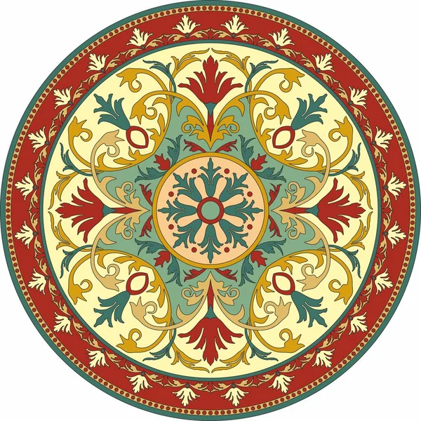 Patrón Verde Redondo Vectorial Para Vidrieras Círculo Floral Oriental Baldosas — Archivo Imágenes Vectoriales