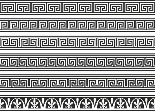 Set Vector Monochrome Seamless Greek Classic Ornament Pattern Border Frame — Stock Vector