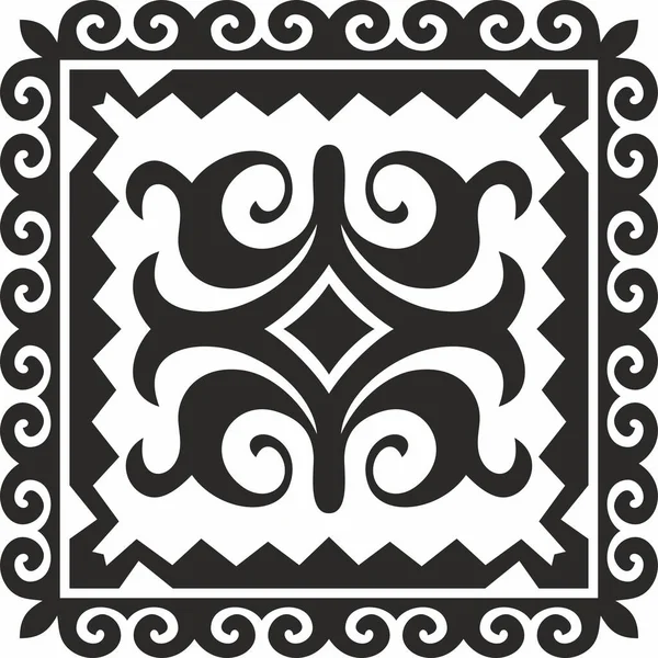 Vector Negro Monocromo Cuadrado Kazajo Ornamento Nacional Patrón Étnico Los — Vector de stock