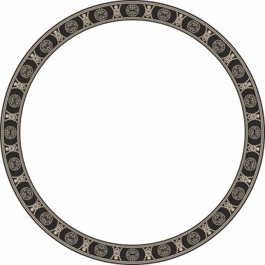Vector gold and black round Chinese ornament. Circle border, east asian frame. Korea pattern, Taiwan, Hong Kong