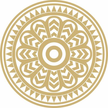 Vector altın yuvarlak antik Pers süsü. Antik uygarlığın ulusal İran çemberi. Bağda.