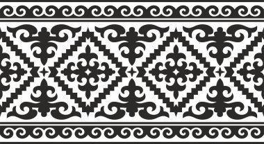 Siyah, tek renkli, dikişsiz Kazak ulusal süsü. Büyük Steppe 'in insanlarının etnik ve sonsuz düzeni.,