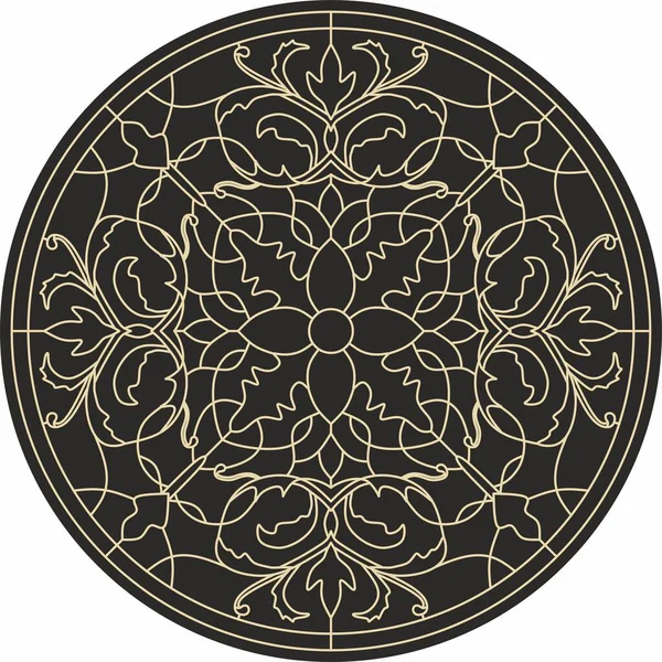 Vektorový Zlatý Klasický Ornament Kruh Evropským Zlatým Vzorem Černém Pozadí — Stockový vektor